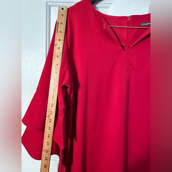 J. McLAUGHLIN XL Red Party Ruffle Bell Sleeve Sheath Holiday Valentine’s Dress - Picture 9 of 12